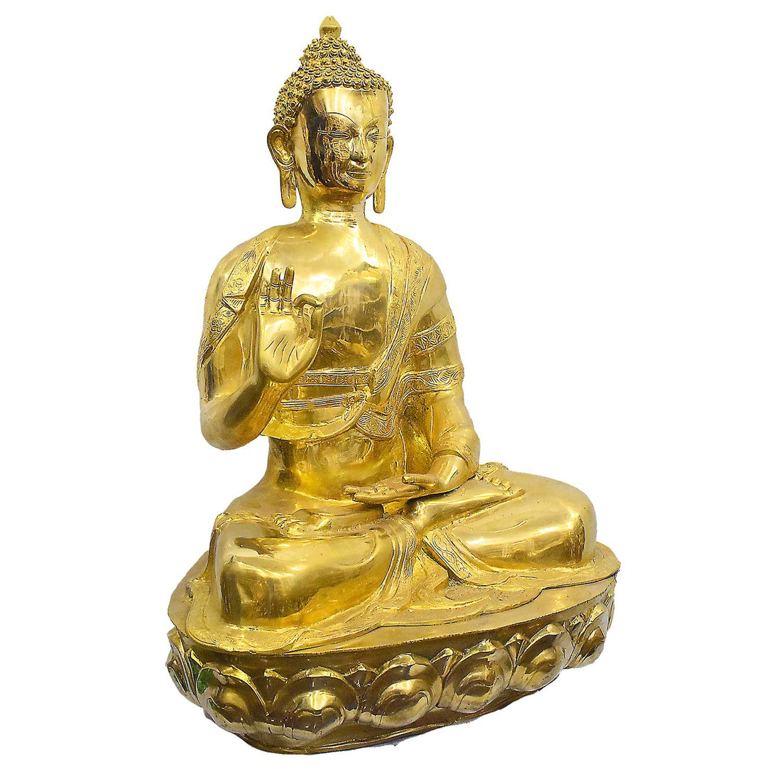 45 Inch Brass Seated Buddha Statue - Dharmachakra Mudra Idol