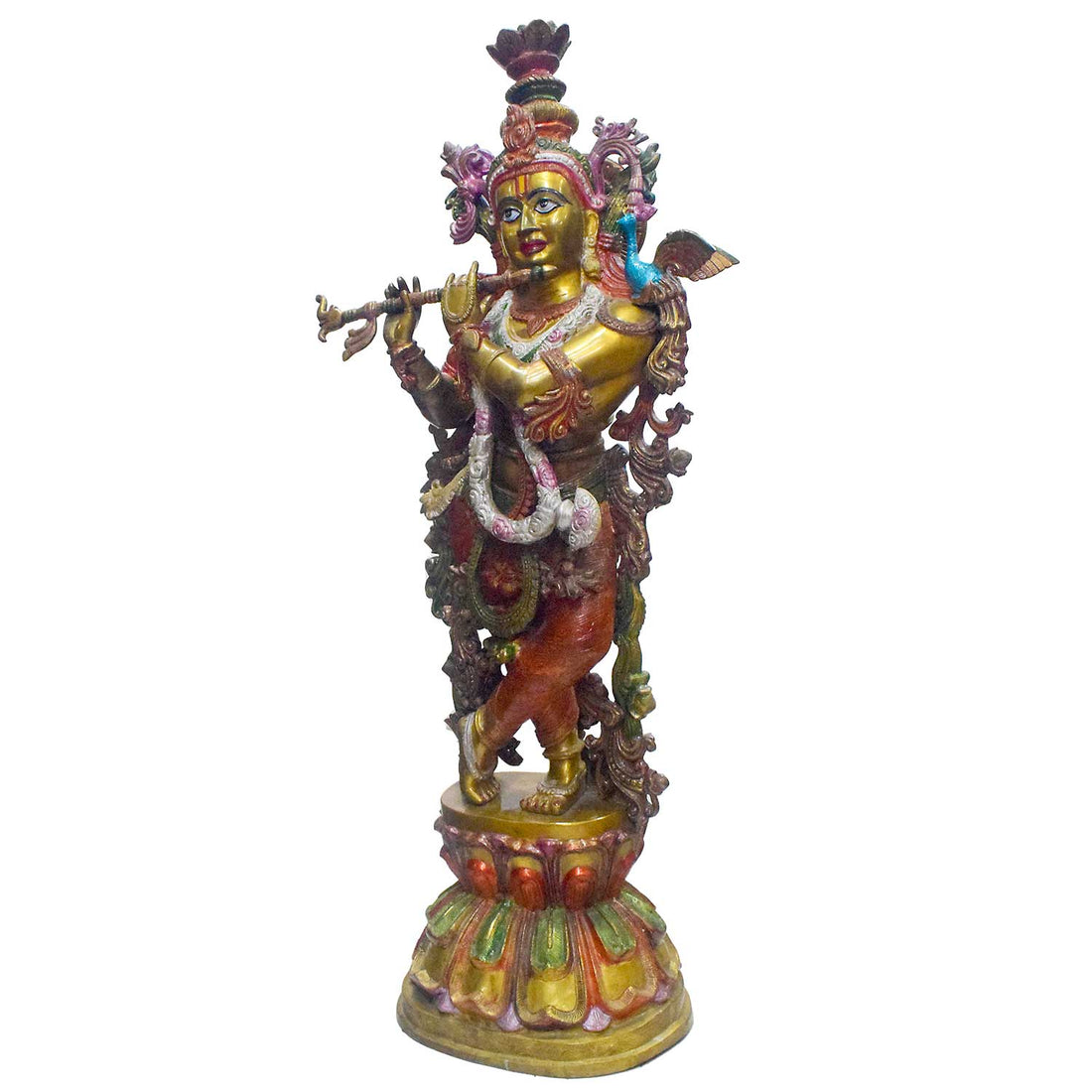 46 Inch Standing Brass Krishna Playing Flute Idol