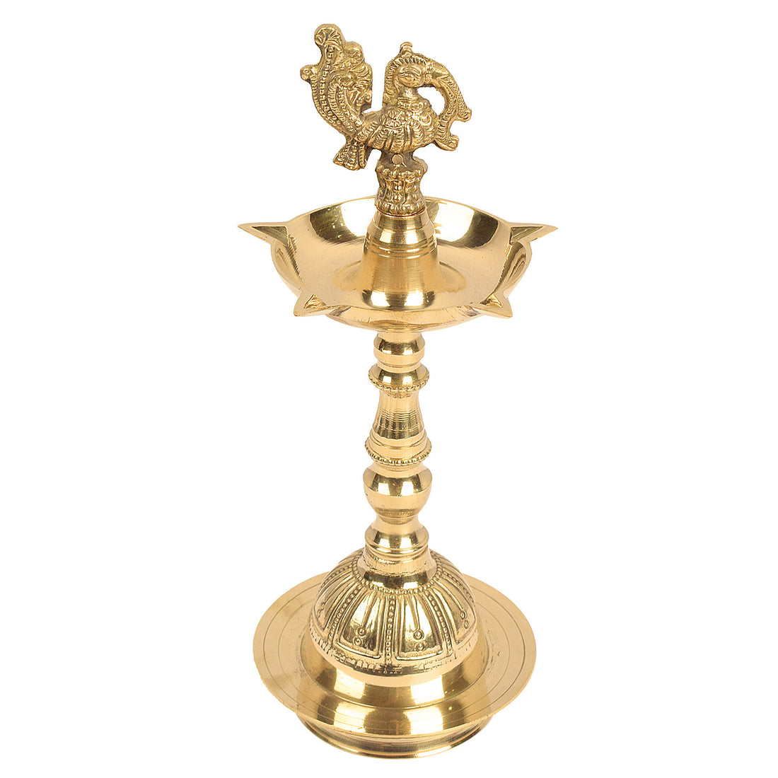 9-10 Inch Embossed Brass Peacock Kerala Samai Diya