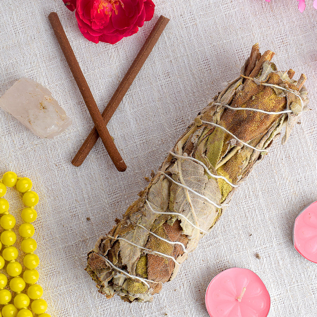 MAXICAN INCENSE SAGE WITH CLEAR QUARTZ CRYSTAL HEALING SMUDGE