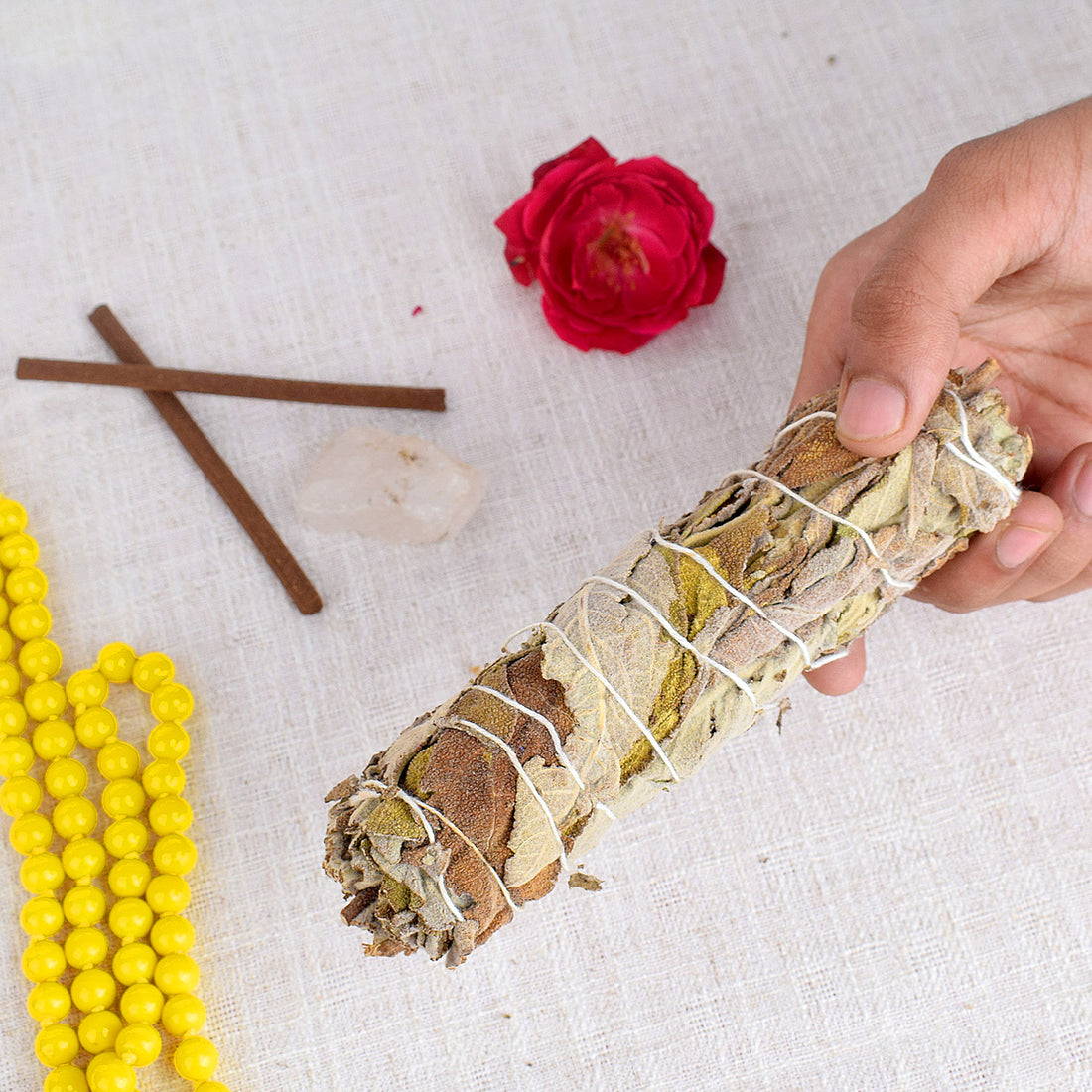MAXICAN INCENSE SAGE WITH CLEAR QUARTZ CRYSTAL HEALING SMUDGE