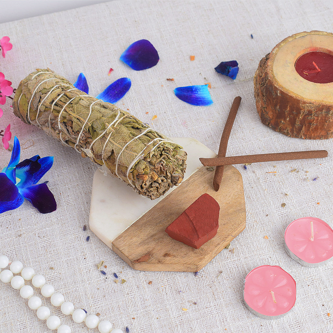 MAXICAN INCENSE SAGE WITH RED JASPER CRYSTAL HEALING SMUDGE