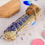 WHITE SAGE WITH LAVENDERS & TIGER EYE CRYSTAL HEALING SMUDGES