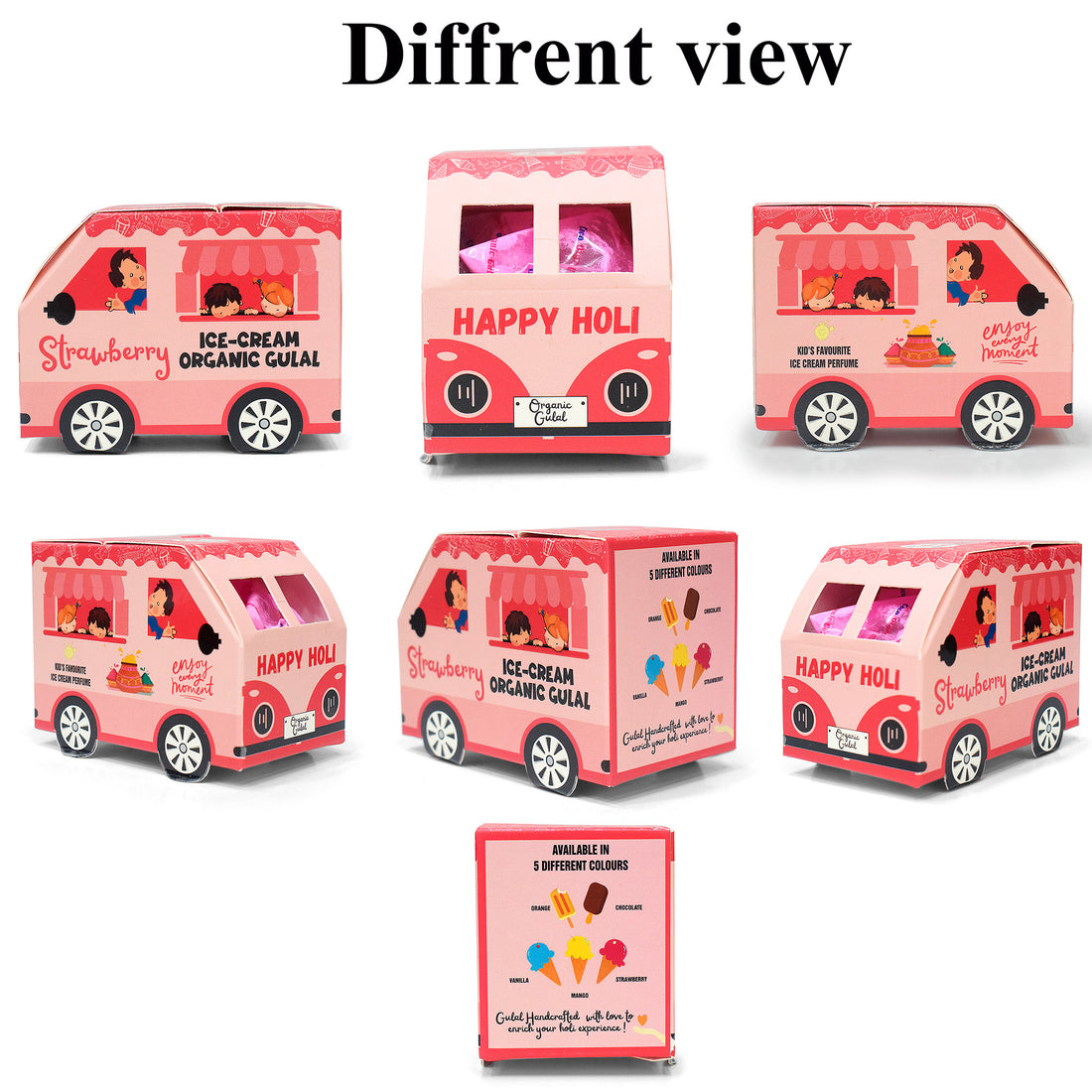 ICE-CREAME Organic Gulal Holi Colors Set of 10 with with Distinctive Car Box Packaging