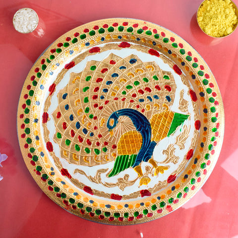 Decorative Stainless Steel Peacock Pooja Thali with Elegant Design for Traditional Hindu Rituals and Ceremonies India’s Largest Pooja Accessories Brand – www.satvikstore.in