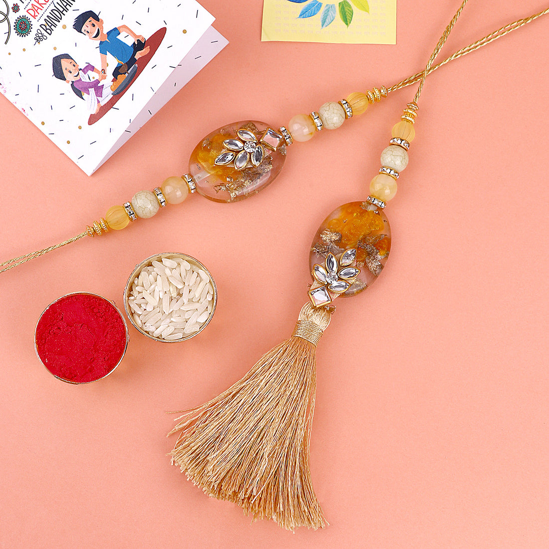 Designer Couple Rakhi Set for Bhaiya and Bhabhi on Raksha Bandhan India’s Largest Pooja Accessories Brand – www.satvikstore.in
