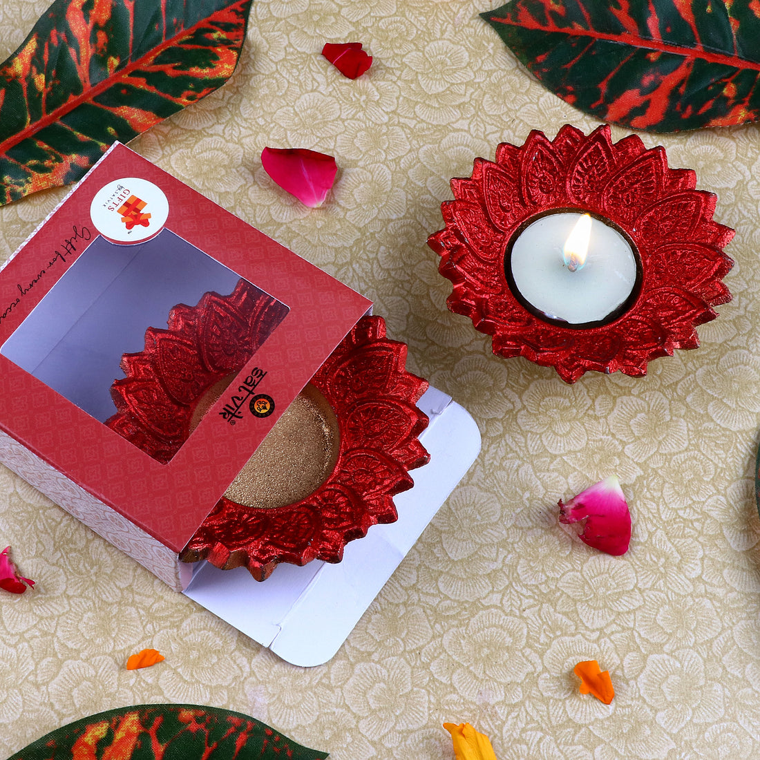 Designer Multicolor Floral Chakra Metal Diya