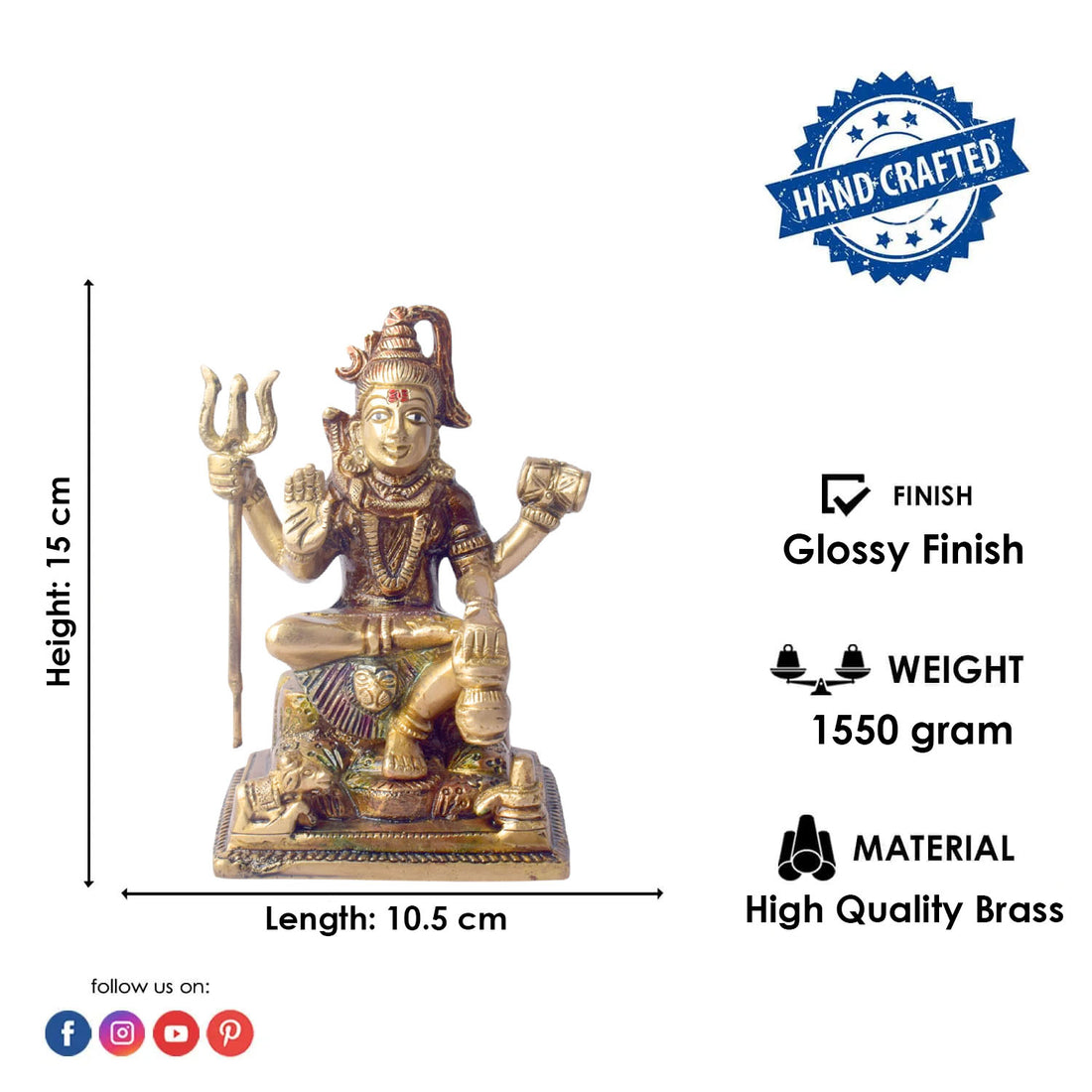 6 Inch Premium Brass Shiv Idol