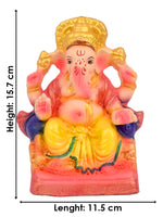 6 Inch Colorful Eco-Friendly Ganesha Idol Sitting on Shinghasan