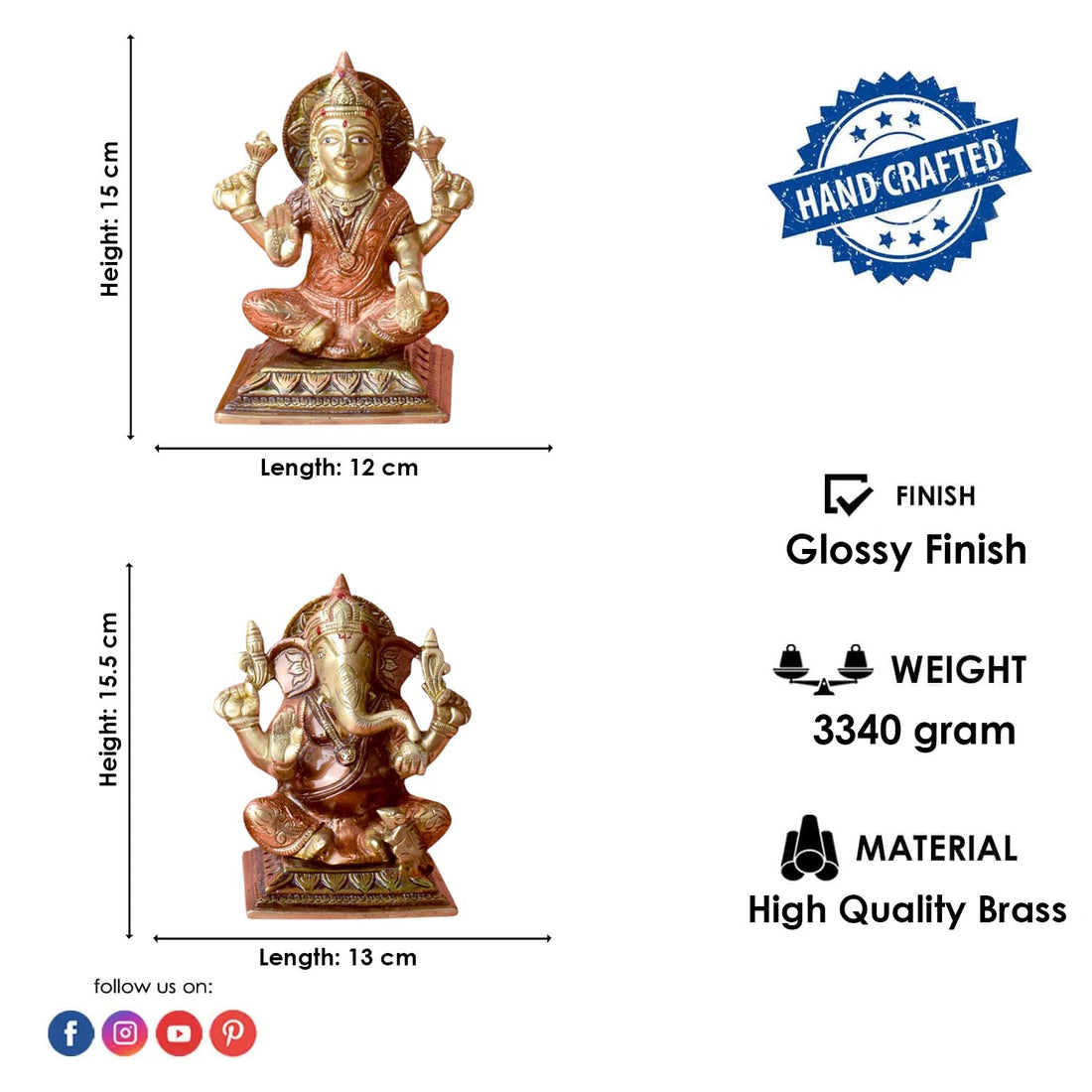 6.1 Inch Brass Lakshmi Ganesha Idol – Divine Blessing