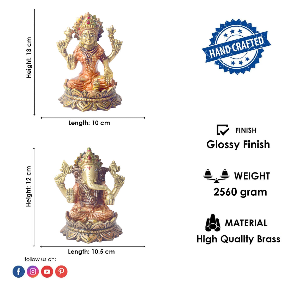 4.7 Inch Handcrafted Lakshmi Ganesha Idol in Brass