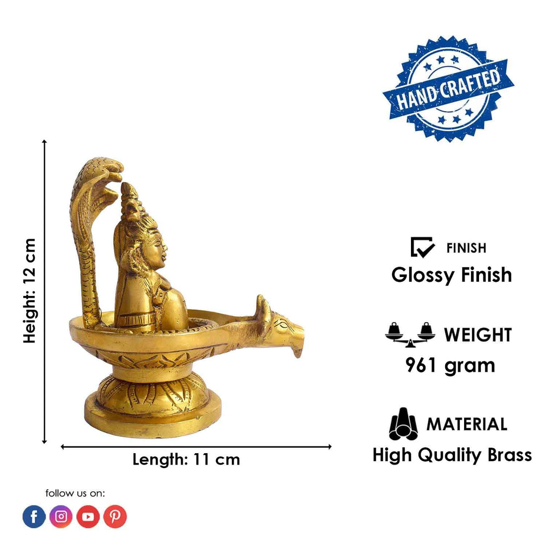 4.7 Inch Brass Shivalingam and Sheshnag Figurine
