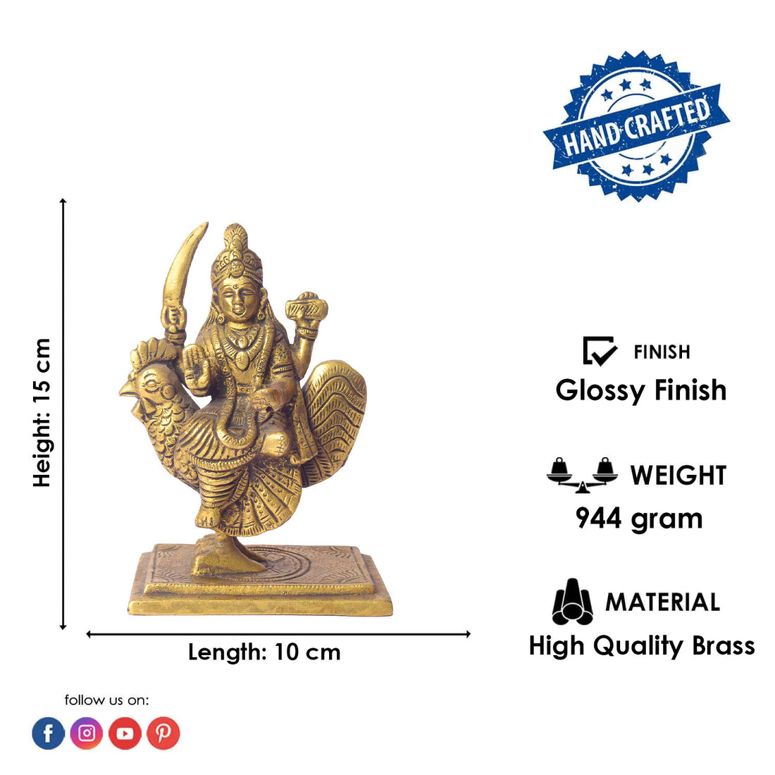 5.9 Inch Pure Brass Bahuchar Mata Divine Statue