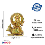 16 Inch Divine Brass Ganesha on Nandi – Sacred Vedic Sculpture