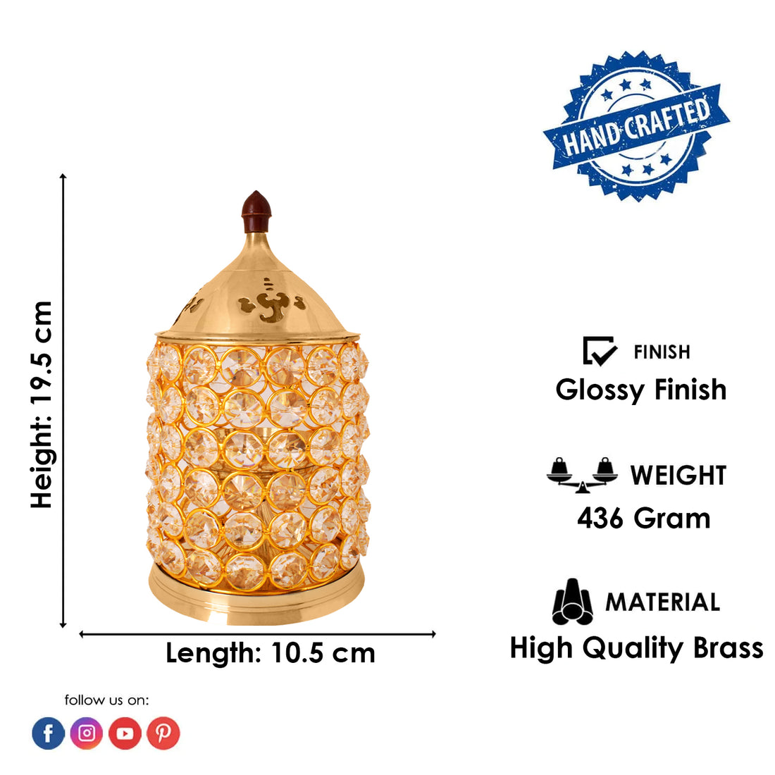 Pure Brass Crystal Glow Chimney Diya