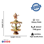 Handcrafted Brass 21 Wick Ganesha Diya – 2 Step Aarti Lamp