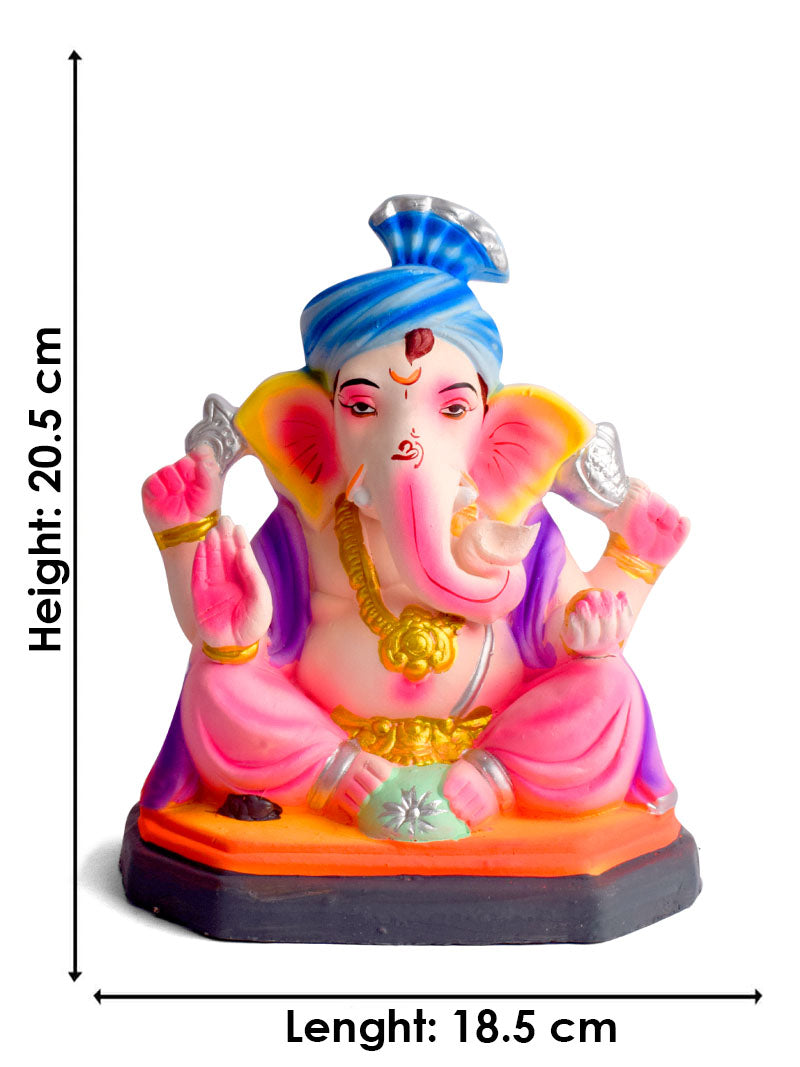 8 Inch Colorful Eco-Friendly Ganesha Idol in Sitting Pose