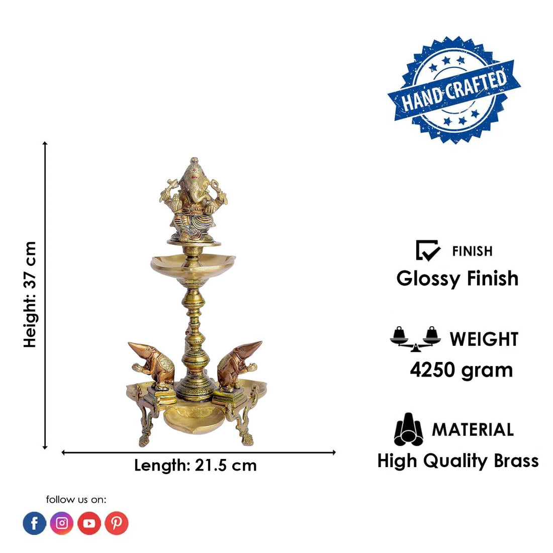 14.6 Inch Brass Diya Stand for Pooja Home Temple Décor