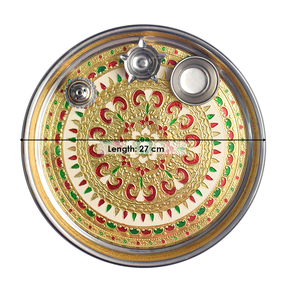 Printed Stainless Steel Aarti Plate Set