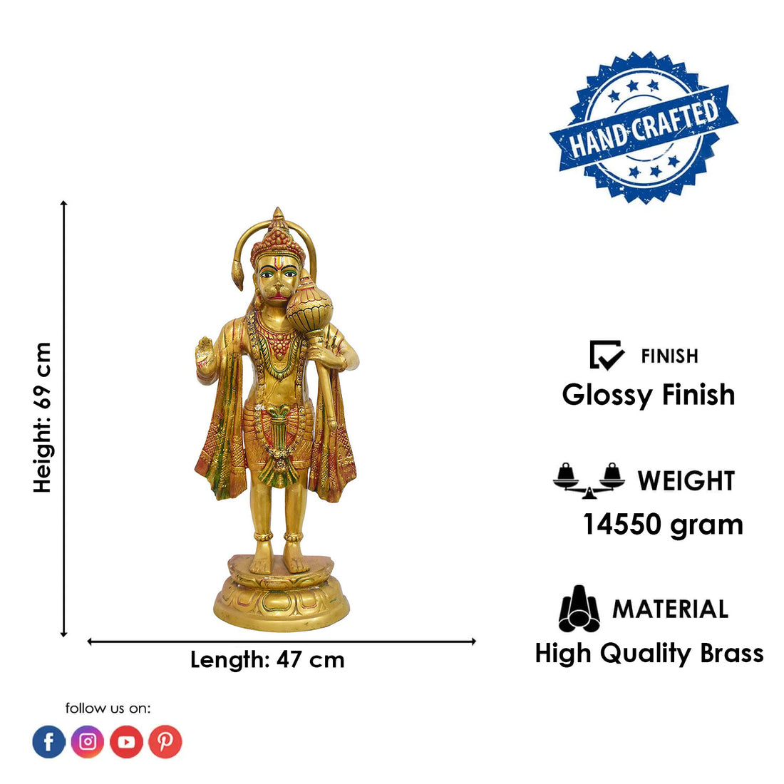 27 Inch Blessing Lord Hanuman Standing Idol