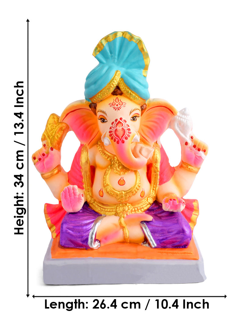 13.5 Inch Gajrup Eco Friendly Ganesha With Pagdi Idol