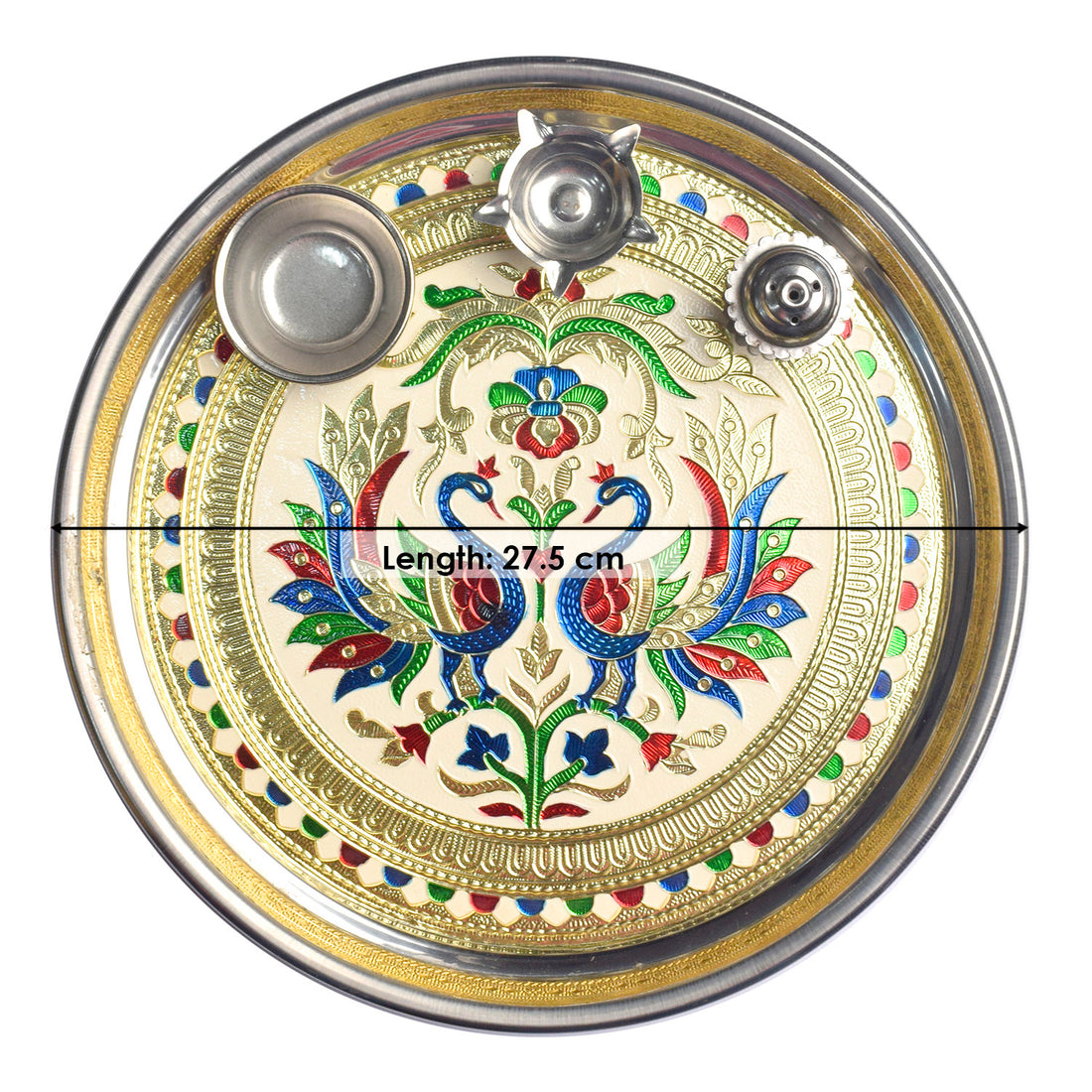 Stainless Steel Printed Aarti Thali Set - Divinity Defined