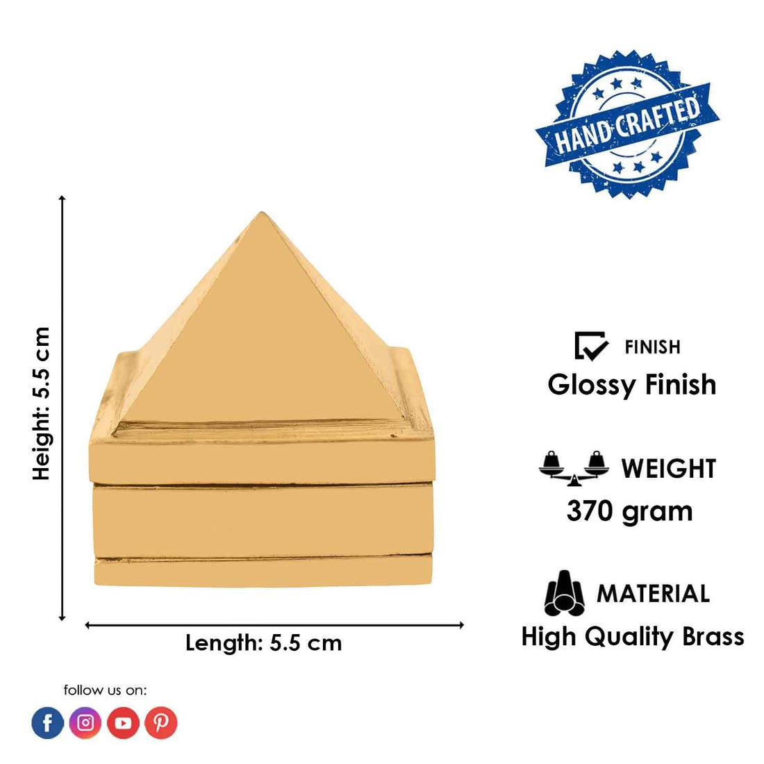 2 Inch Brass Pyramid for Vastu & Healing