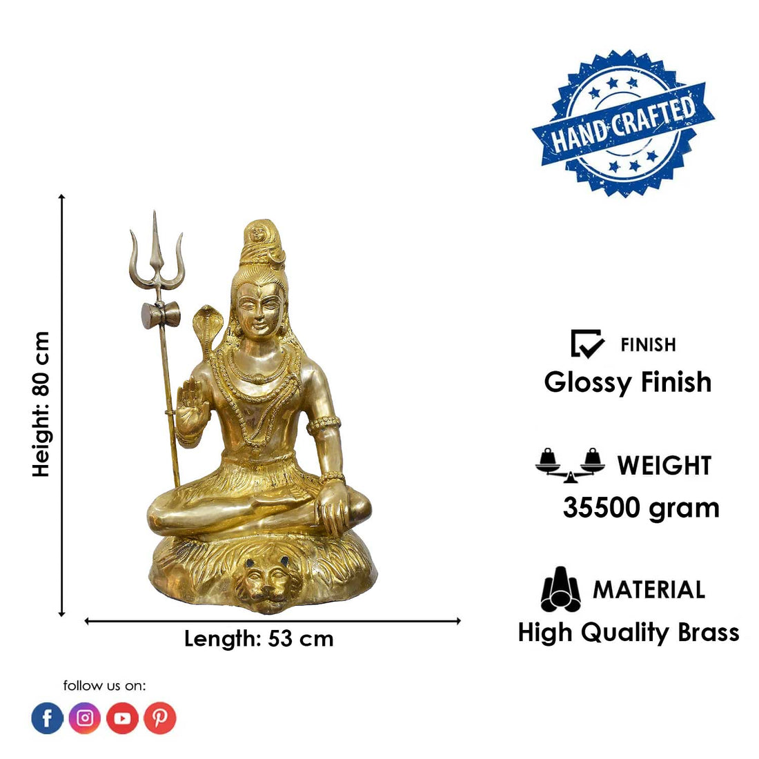 31 Inch Large Brass Shiv Seated Idol with Trishul & Damaru