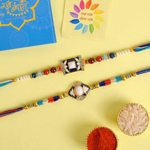 Set of 2 Traditional Rakhis for Brothers with Roli Chawal and Ram Sita Stickers – Raksha Bandhan Gift Pack. India’s Largest Pooja Accessories Brand - www.satvikstore.in