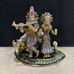 5.5 Inch Divine Radha Krishna with Kamdhenu Cow Idol – Handcrafted Brass Statue Symbolizing Divine Love, Prosperity, and Spiritual Blessings for Home and Temple Worship. No.1 Brass Idol Store www.satvikstore.in 