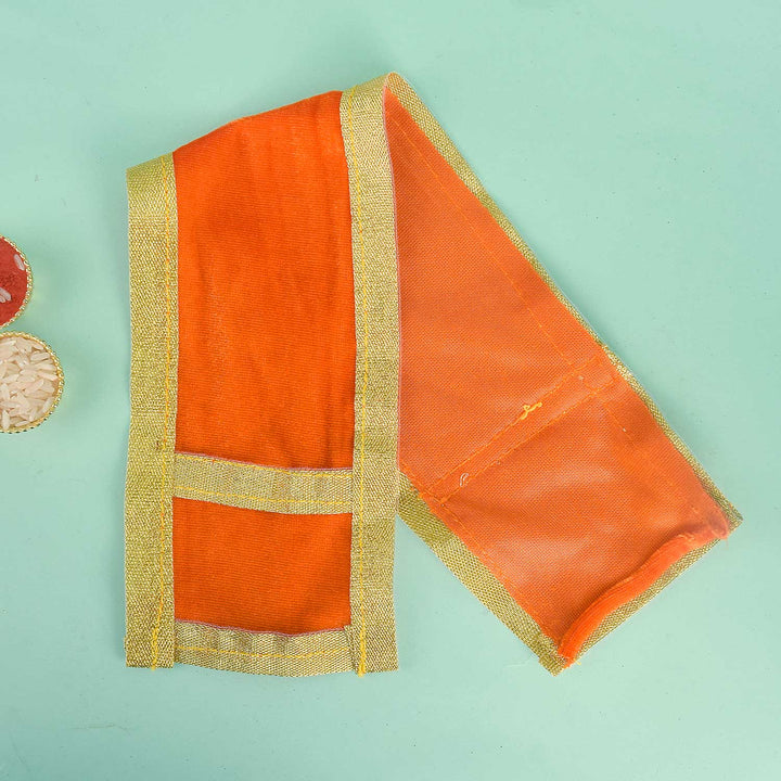 Divine orange Angvastra Patka Dupatta available in 15 and 22-inch sizes, perfect for religious rituals, temple ceremonies, and spiritual wear. India’s Largest Pooja Accessories Brand – www.satvikstore.in