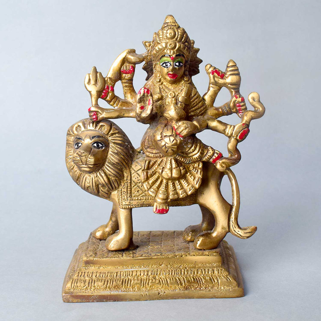 6.1 Inch Elegant Brass Sherawali Mata Idol – Handcrafted Statue of Goddess Durga in a Powerful Pose, Symbolizing Strength, Protection, and Divine Blessings for Home and Temple Worship. No.1 Brass Idol Store www.satvikstore.in 