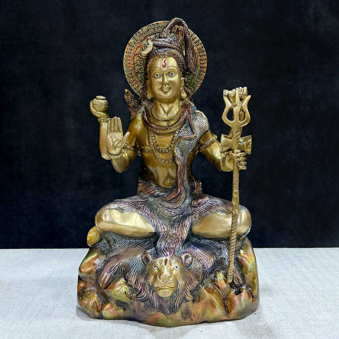 Large Brass Idol of 13.5 Inch Elegant Lord Shiva Sculpture. 13.5 Inch Elegant Lord Shiva Sculpture – Exquisite Brass Idol of Mahadev, Symbol of Power & Meditation, Perfect for Home, Temple, and Spiritual Decor. India's Largest Puja Accessories Brand - Satvik No 1 Brass Idol Collection  