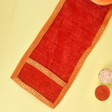 Elegant Red Angvastra/Patka/Duppata – 32-inch traditional devotional cloth for puja, temple wear, or spiritual ceremonies, made from soft fabric with a rich red hue and classic design.India’s Largest Pooja Accessories Brand – www.satvikstore.in