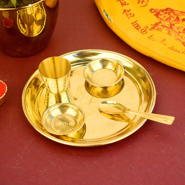 Embossed Hare Ram Laddu Gopal Pooja Bhog Thali in brass, 5 to 6 inch size, ideal for Krishna bhog and temple rituals India’s Largest Pooja Accessories Brand – www.satvikstore.in