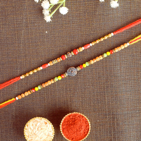 Set of 2 Traditional Rakhis for Brothers with Roli Chawal and Ram Sita Stickers – Raksha Bandhan Gift Pack. India’s Largest Pooja Accessories Brand - www.satvikstore.in