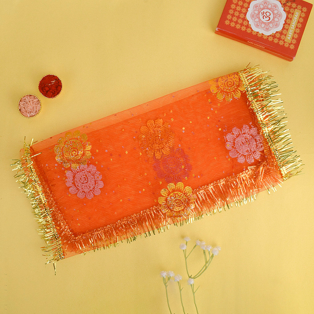 24x12 inch Mata Chunni with traditional floral design for pooja rituals and idol decoration – India’s Largest Pooja Accessories Brand – www.Satvikstore.in