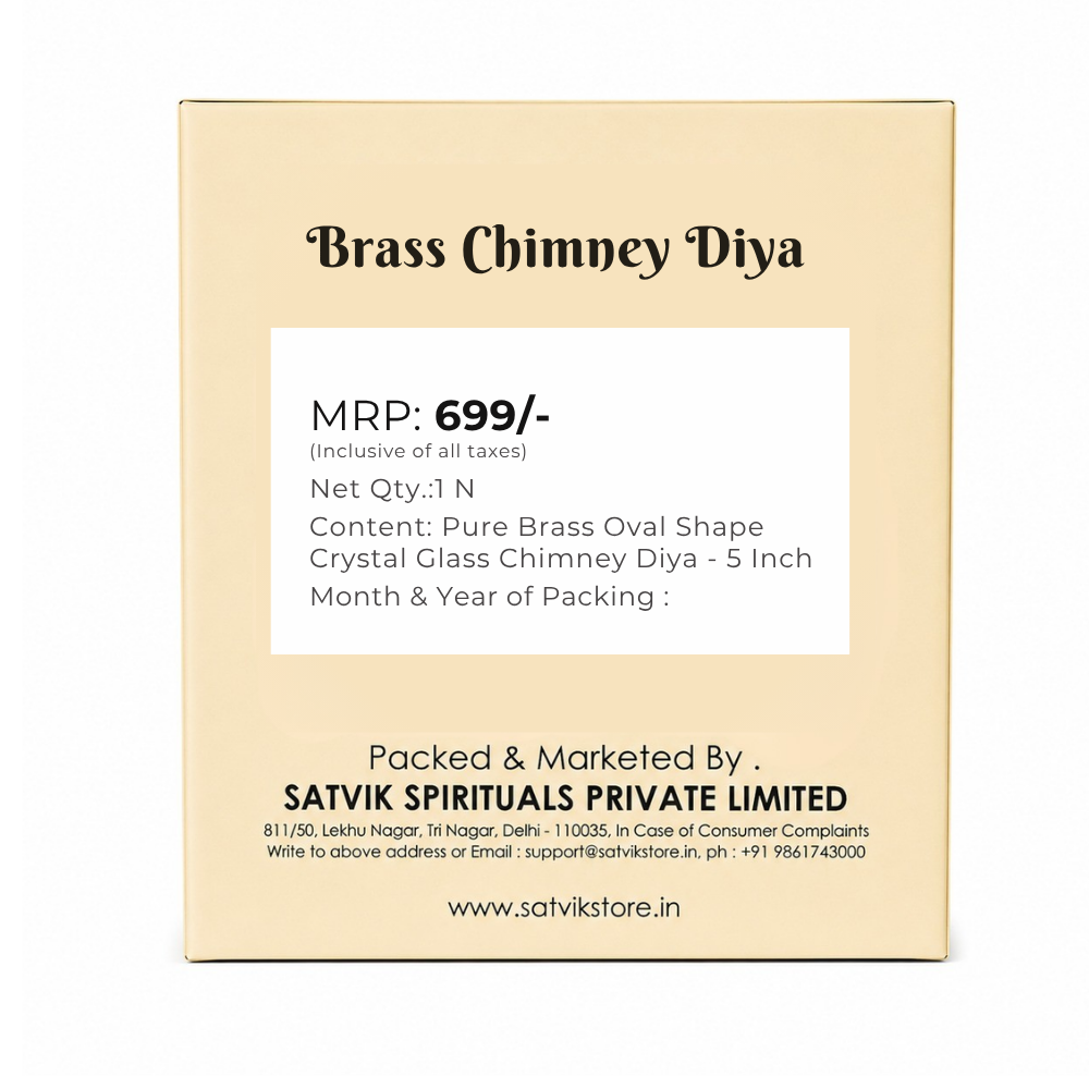Pure Brass Oval Shape Crystal Glass Chimney Diya