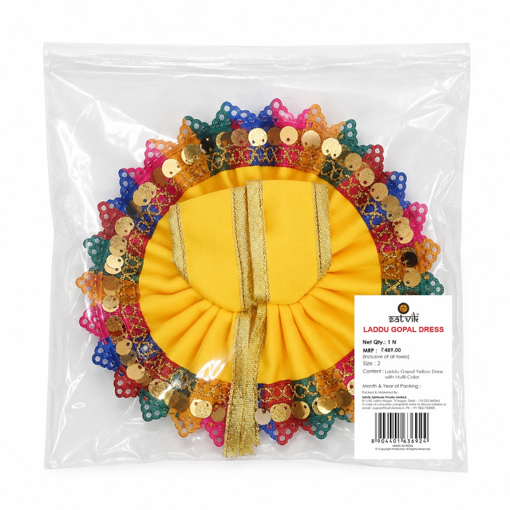 Laddu Gopal Yellow Dress with Multi-Color Sequined Border