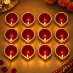 12 Pack Elegant Handcrafted Clay Diyas for Diwali