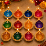 12 Pcs Hand-Painted Teardrop Multicolor Clay Diyas