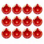 12 Pcs Yellow Stripes Traditional Red & Gold Clay Diyas
