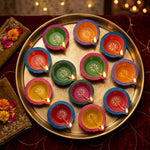 12 Pcs Handcrafted Dual-Tone Multicolor Diwali Clay Diyas