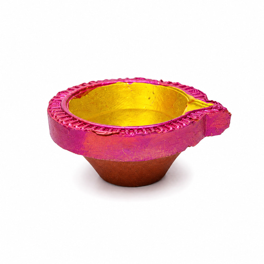 12 Pcs Handcrafted Dual-Tone Multicolor Diwali Clay Diyas