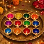 12 Pcs Leaf Spout & Pearl Center Hand-Painted Clay Diyas