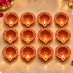 12 Pcs Traditional Clay Diya Set for Diwali Pooja