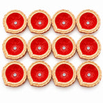 12 Pcs Handcrafted Red & Gold Metallic Designer Clay Diyas