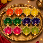 12 Pack Designer Terracotta Decorative Painted Clay Diyas