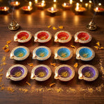 12 Pack Traditional Metallic Gold Lotus Center Clay Diyas