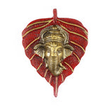 1 Pc Lord Ganesh Face on Leaf Patta Wall Hanging - Red
